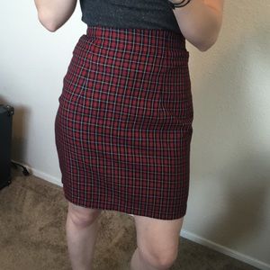 Red Plaid Pencil Skirt